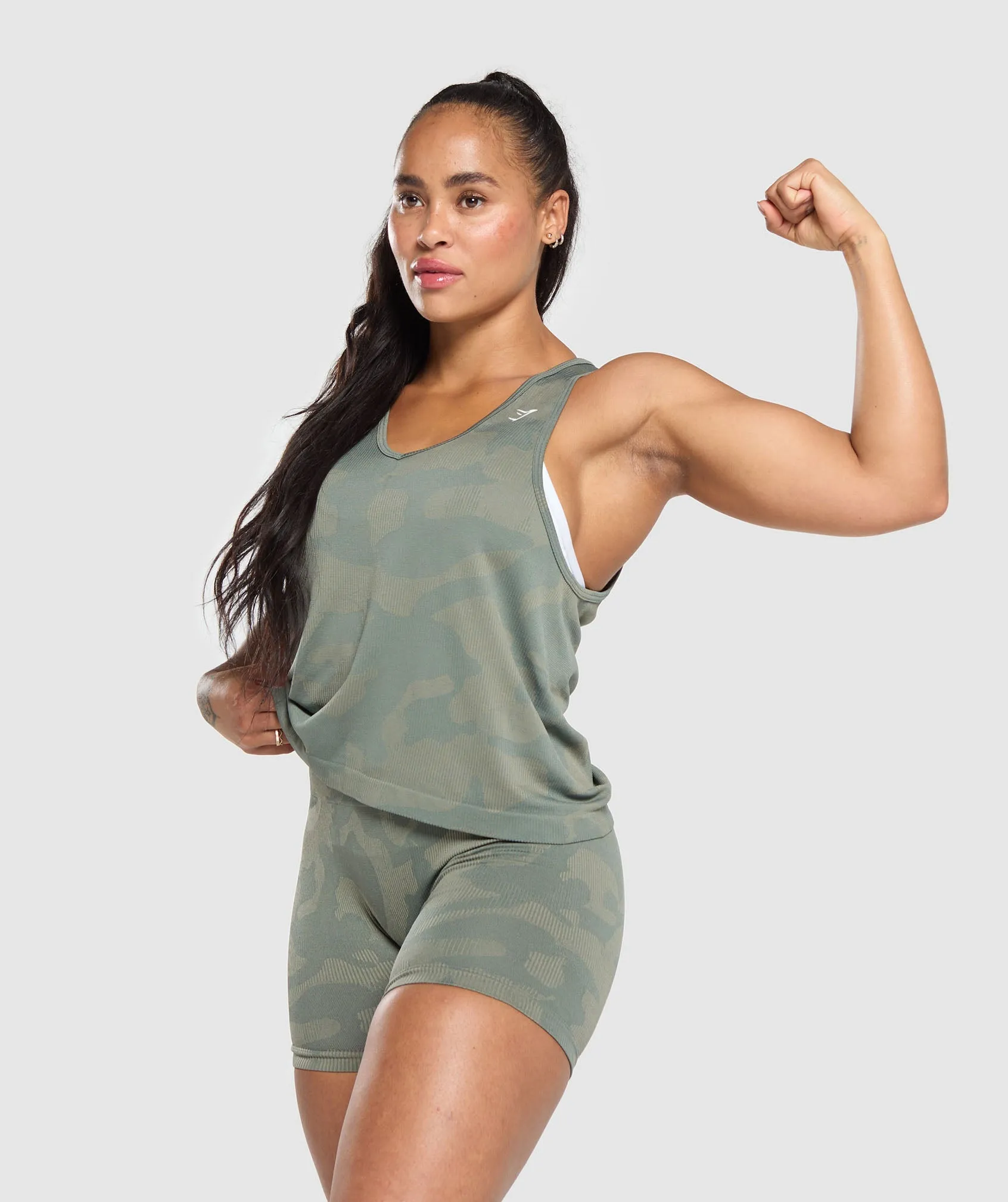 Gymshark Adapt Camo Seamless Tank - Unit Green/Chalk Green