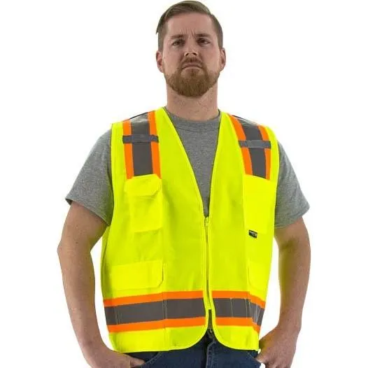 Hi Vis Surveyor's Vests (PK 5 Vests) - ANSI 2, Type R, DOT Striping, Zipper