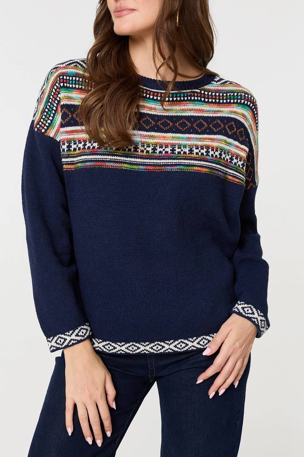 Ikat Print Drop Shoulder Jumper