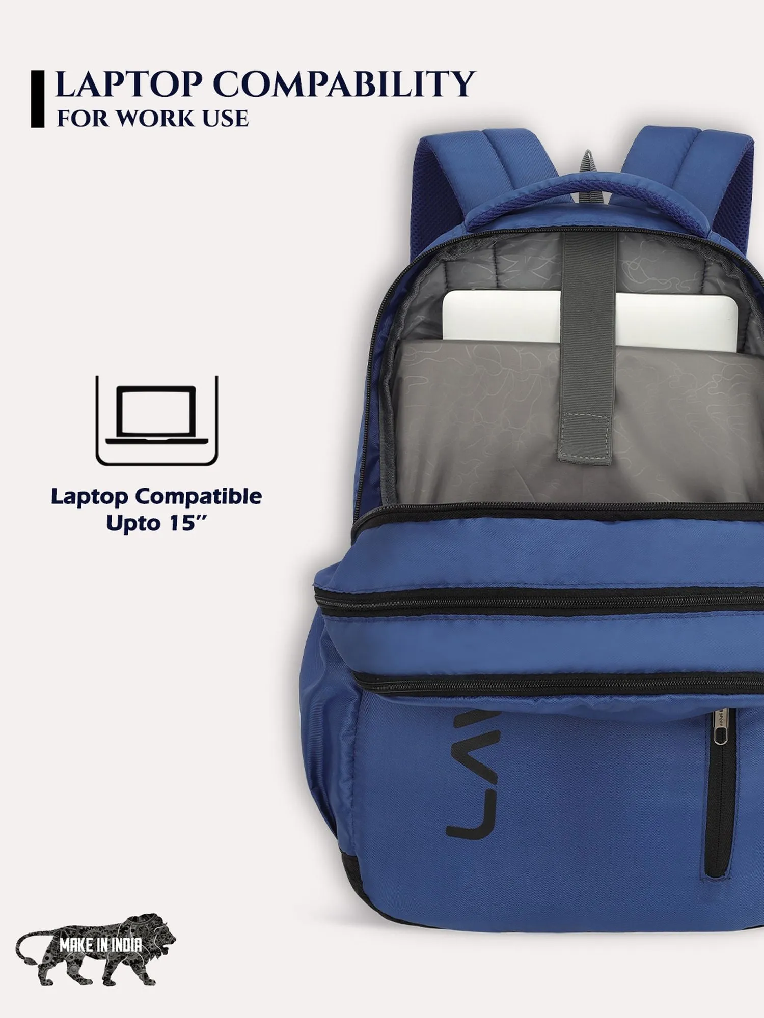 Lavie Sport Engrave 34L Laptop Backpack For Boys & Girls |Unisex Casual Bag for Men & Women Navy