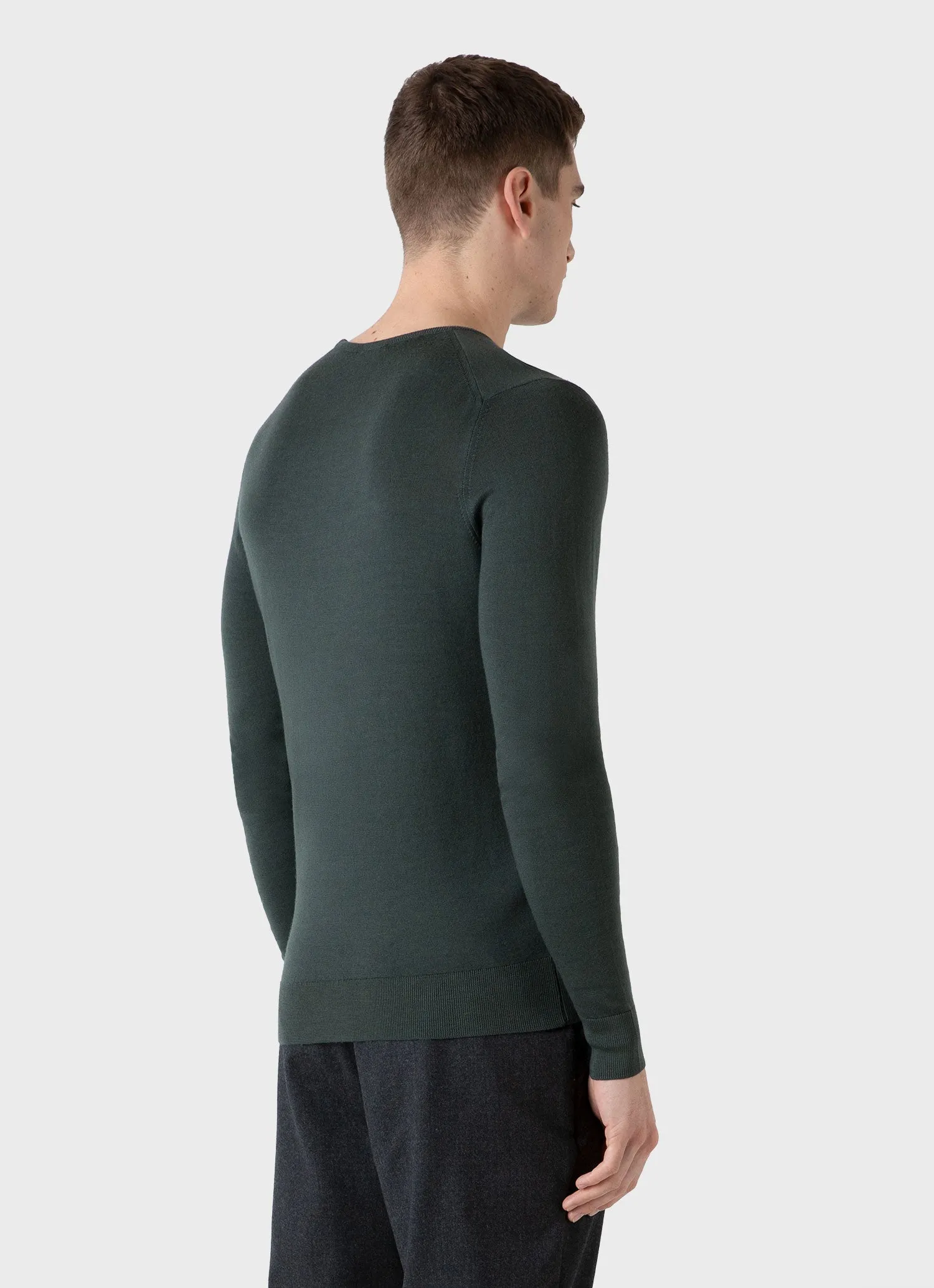 Men's Extra-Fine Merino Crew Neck in Drill Green