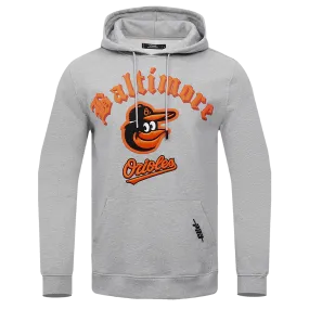 MLB BALTIMORE ORIOLES OLD ENGLISH MEN'S PO HOODIE (HEATHER GREY)