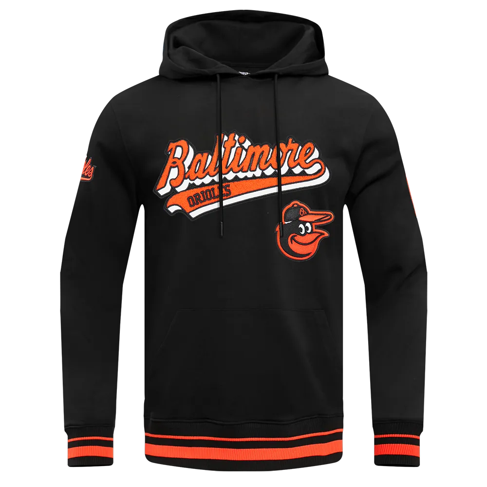 MLB BALTIMORE ORIOLES SCRIPT TAIL MEN'S RIB FLC PO HOODIE (BLACK/ORANGE)