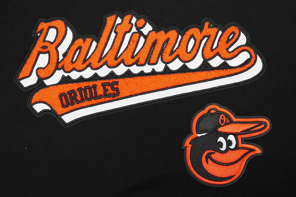 MLB BALTIMORE ORIOLES SCRIPT TAIL MEN'S RIB FLC PO HOODIE (BLACK/ORANGE)