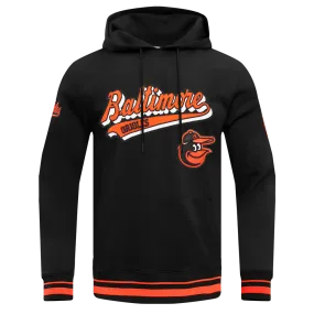 MLB BALTIMORE ORIOLES SCRIPT TAIL MEN'S RIB FLC PO HOODIE (BLACK/ORANGE)