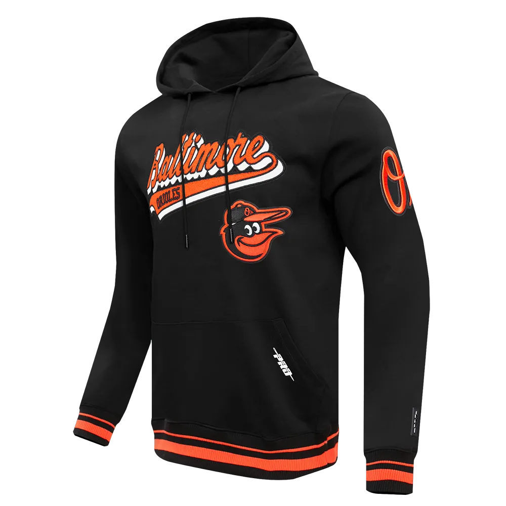 MLB BALTIMORE ORIOLES SCRIPT TAIL MEN'S RIB FLC PO HOODIE (BLACK/ORANGE)