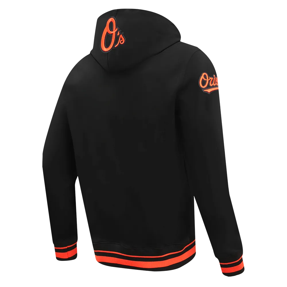 MLB BALTIMORE ORIOLES SCRIPT TAIL MEN'S RIB FLC PO HOODIE (BLACK/ORANGE)