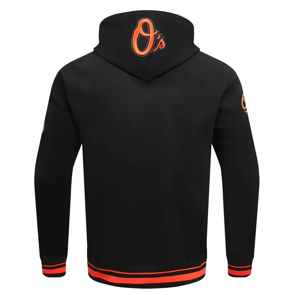 MLB BALTIMORE ORIOLES SCRIPT TAIL MEN'S RIB FLC PO HOODIE (BLACK/ORANGE)