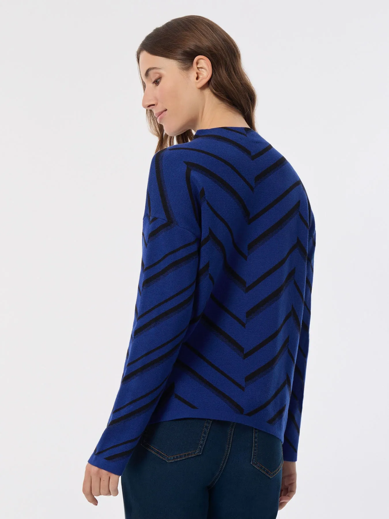 Mock Neck Chevron Jacquard Sweater