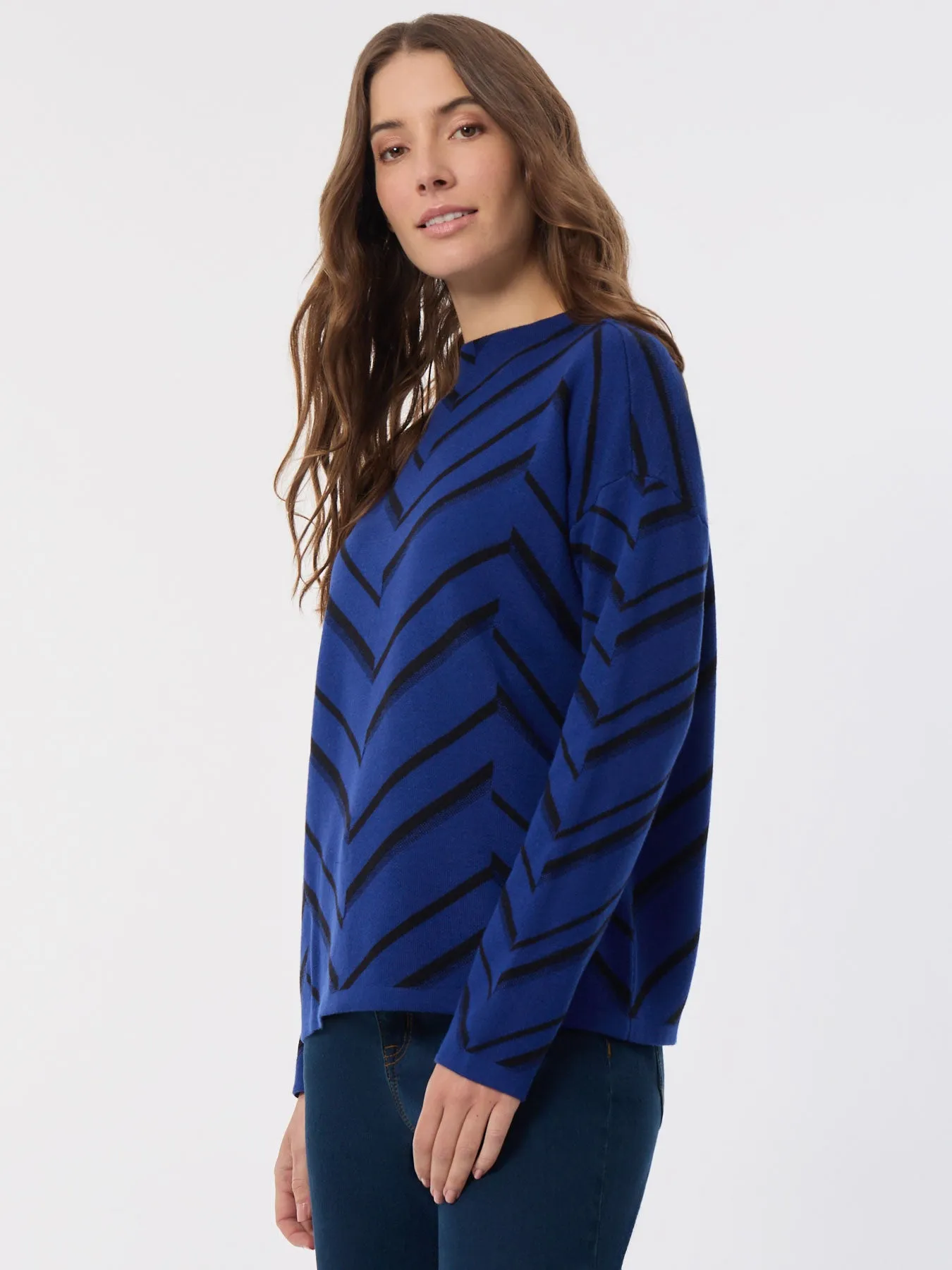 Mock Neck Chevron Jacquard Sweater