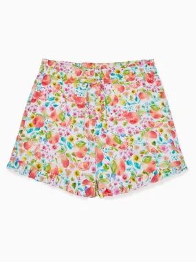 Orange Floral Flores Girl Cotton Shorts