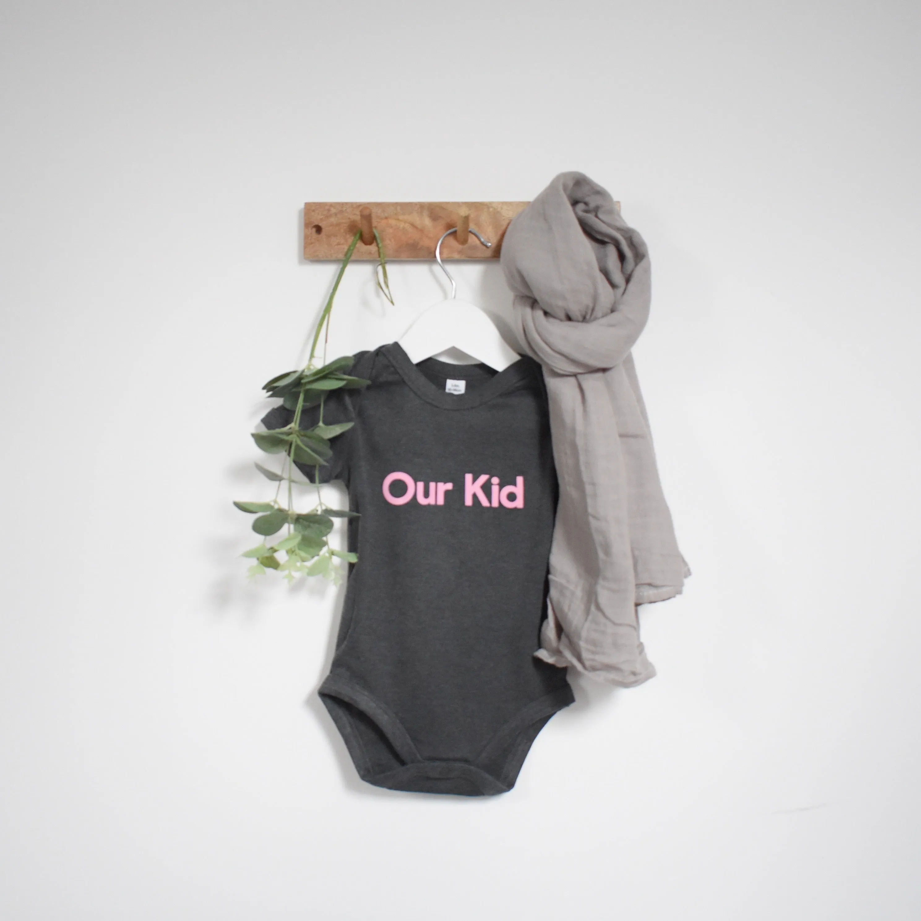 Our Kid Slogan Vest in Charcoal Pink