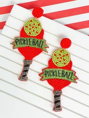 'Pickleball' Paddle Beaded Dangle Earrings