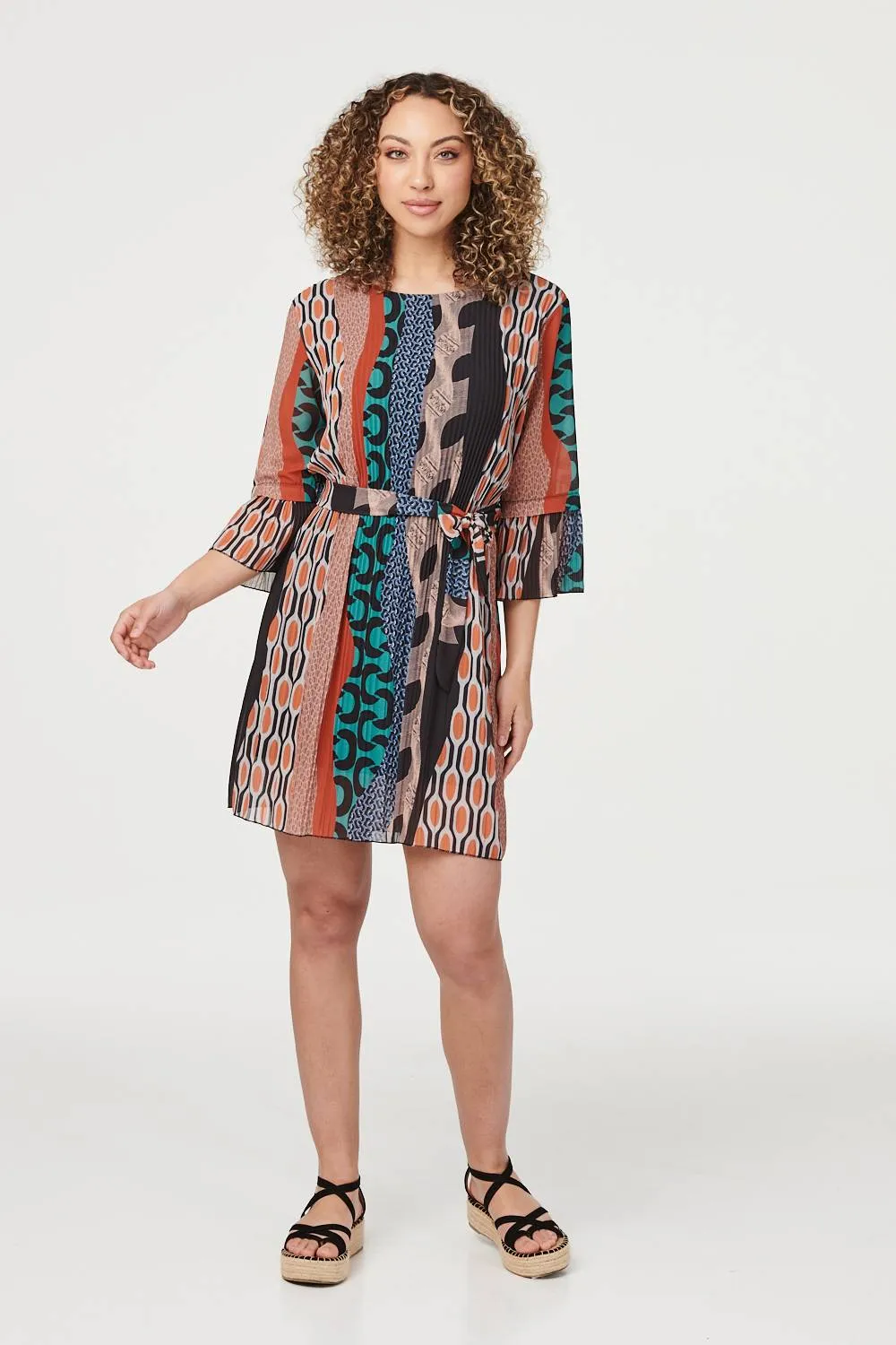 Printed 3/4 Sleeve Tunic Dress