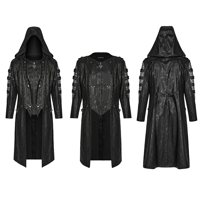 Punk Heavy Industry Hooded PU Zipper Long Jacket