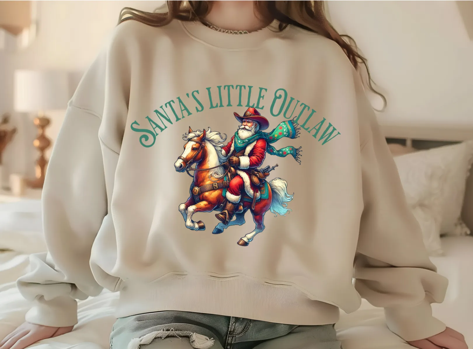 Santa's Little Outlaw Sweatshirt, Country Sweater, Christmas Sweater