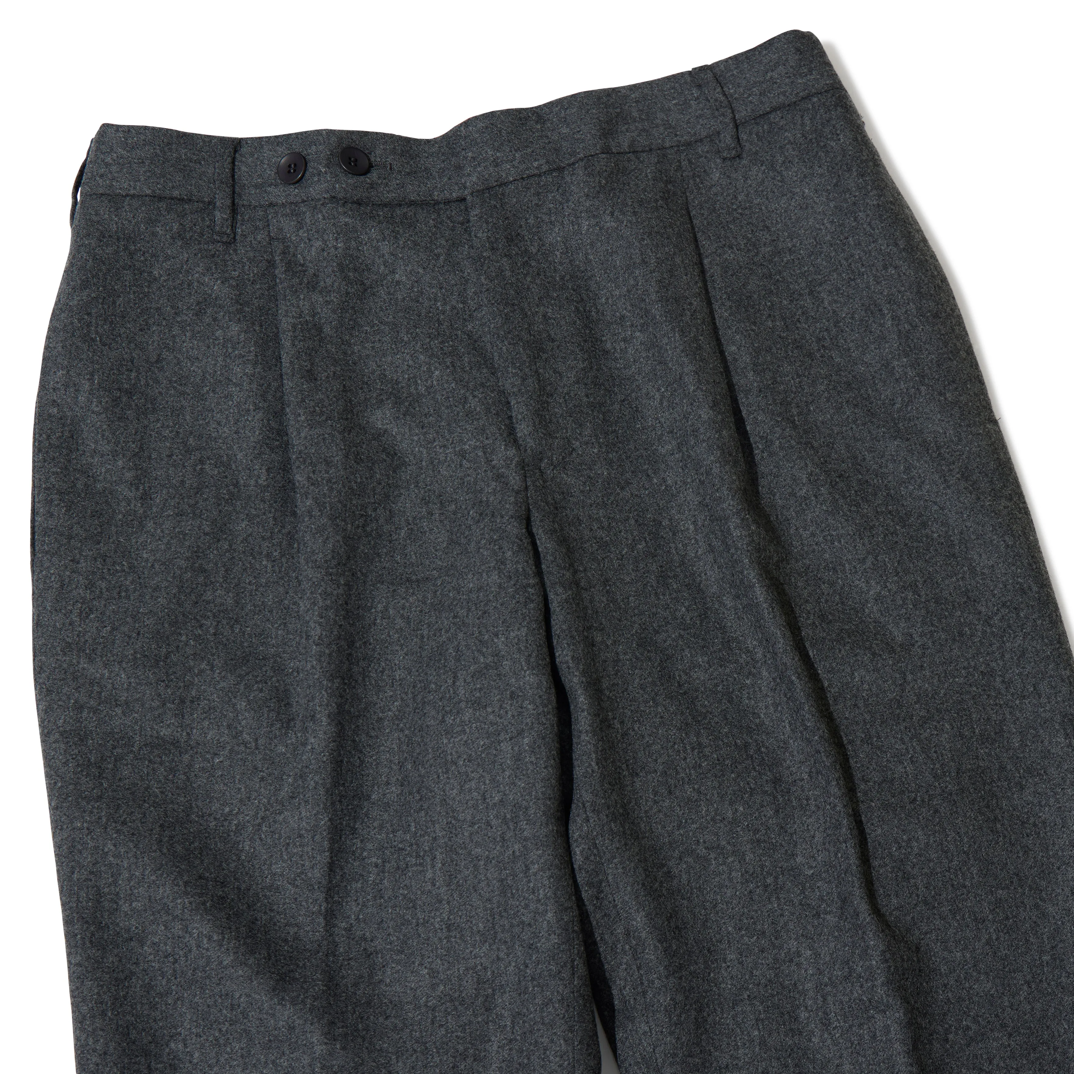 Stretch Wool Worsted Flannel Elastic Waist Single-pleat Trousers