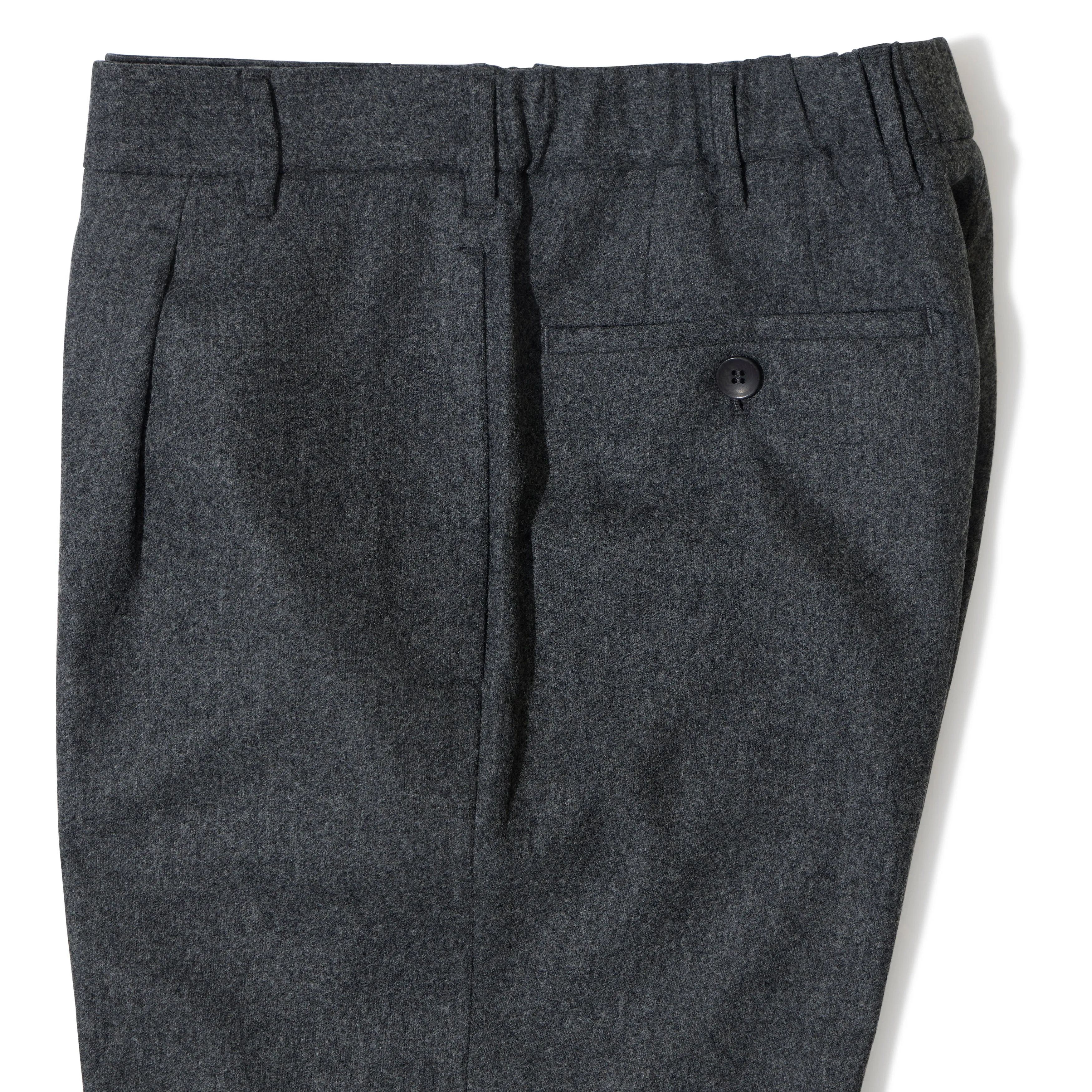 Stretch Wool Worsted Flannel Elastic Waist Single-pleat Trousers