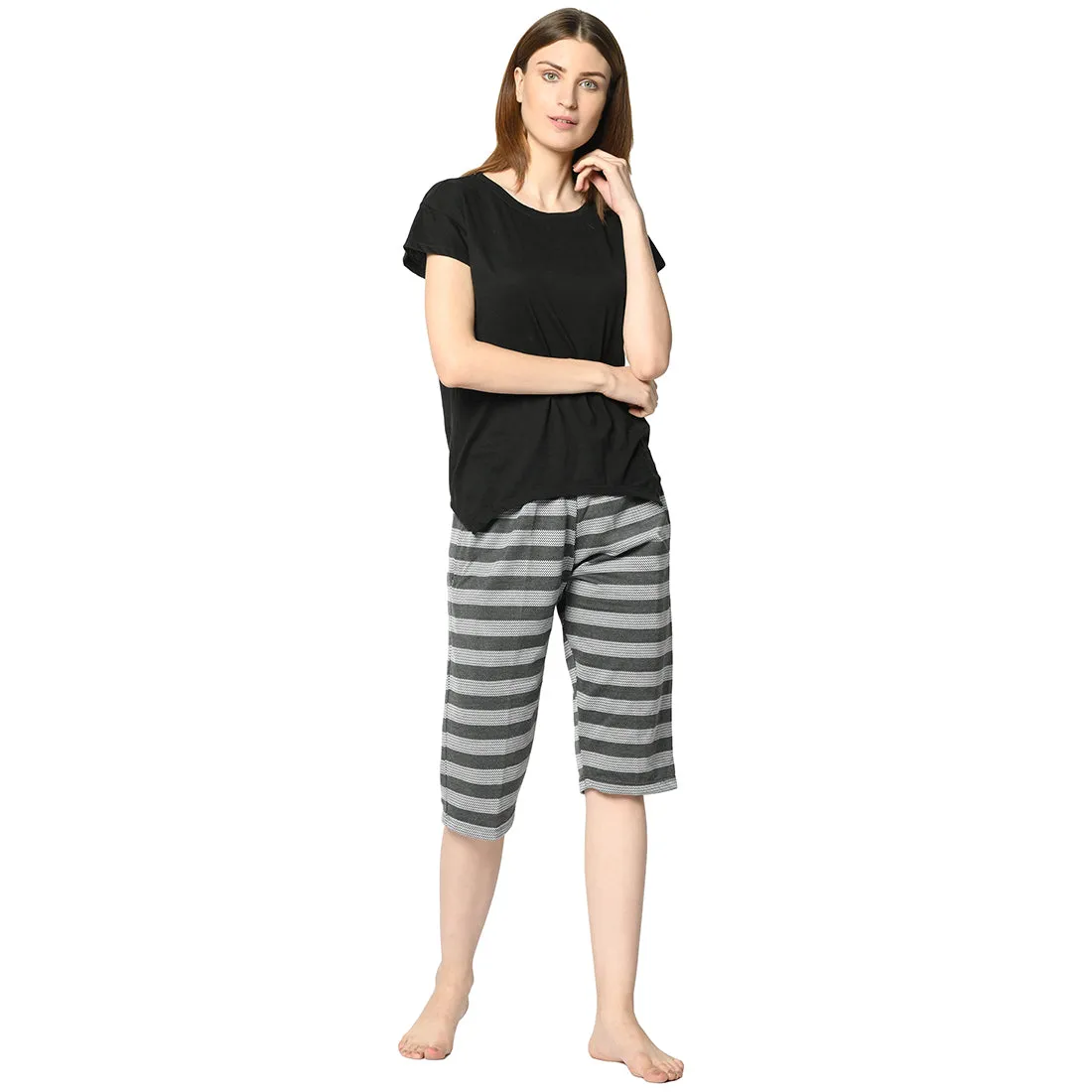 Vimal Jonney Grey 3/4th Capri For Women's