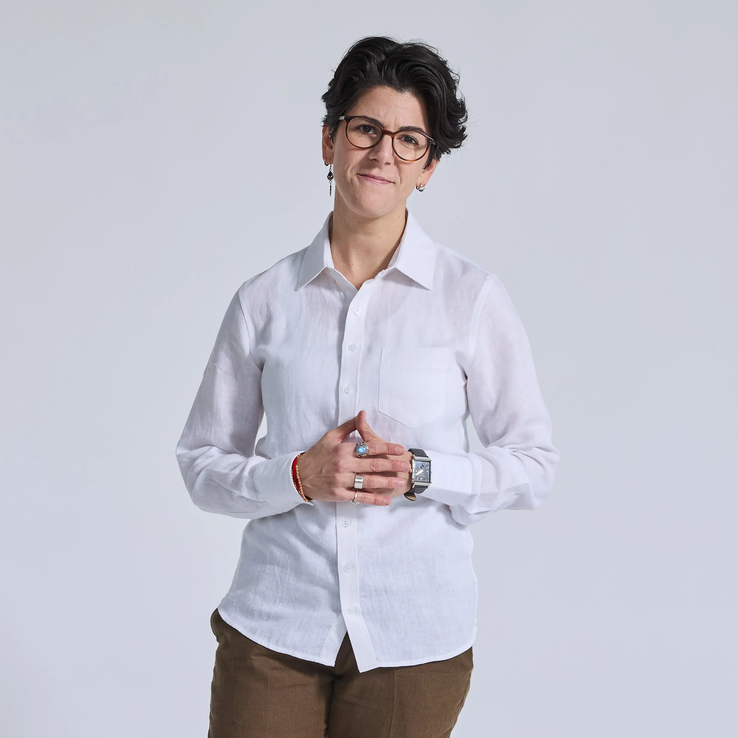 White Linen Long-Sleeve Shirt