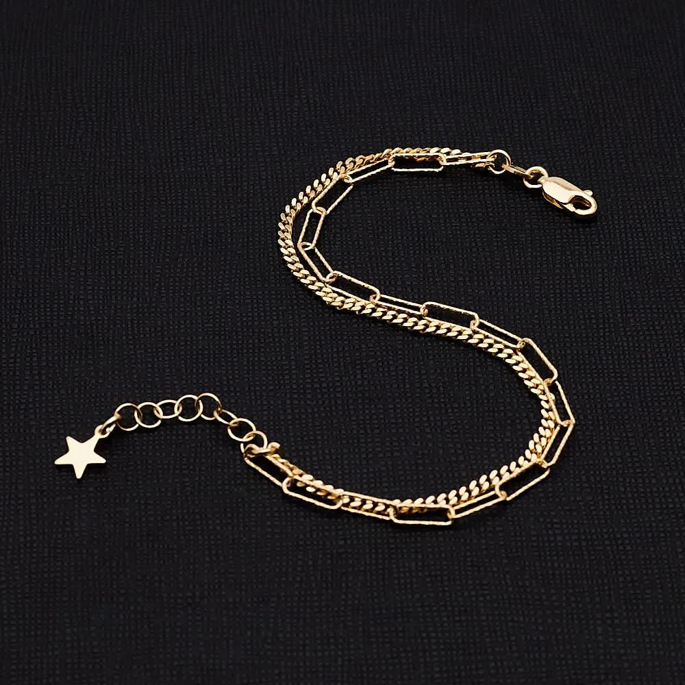 Women's Italian 925 Silver Gold Plated Charm Bracelet With Adjustable Length